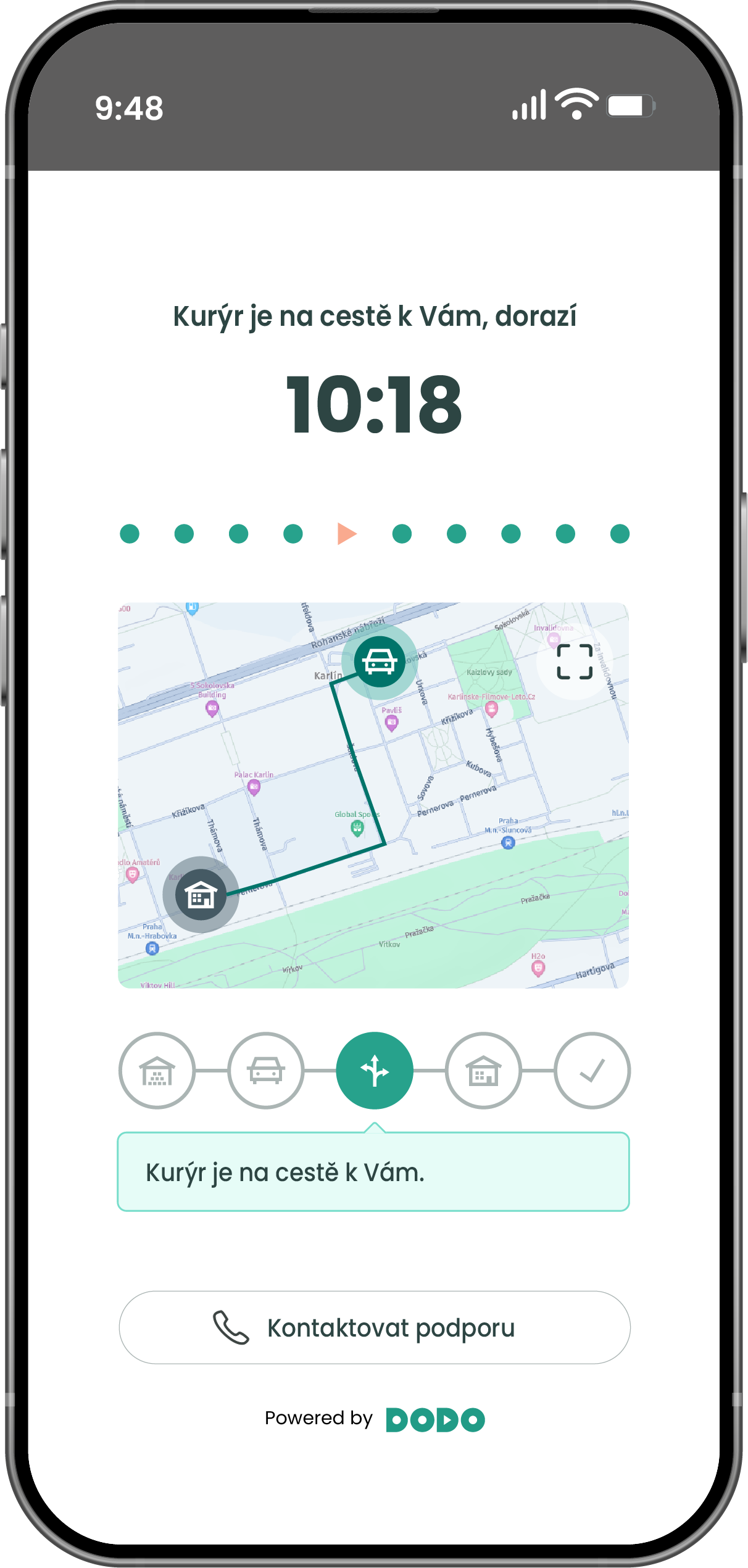 Krok 2 – mapa doručení a stav doručování